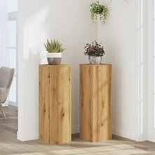 Plantenstandaards 2 st 25x25x80 cm hout artisanaal eikenkleurig