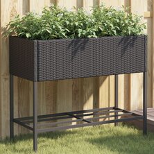 Plantenbakken met schap 2 st 90x40x75 poly rattan zwart