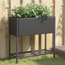 Plantenbakken met schap 2 st 70x28x70 poly rattan zwart