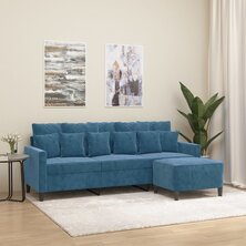 Driezitsbank met voetenbank 180 cm fluweel blauw