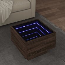 Bijzettafel met LED 40x40x30 cm bewerkt hout bruin eikenkleur