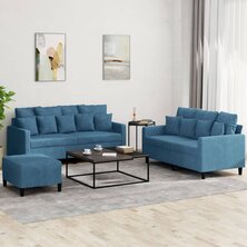 3-delige Loungeset met kussens fluweel blauw