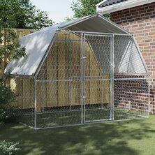 Hondenkennel met dak en deur gegalvaniseerd staal zilverkleurig