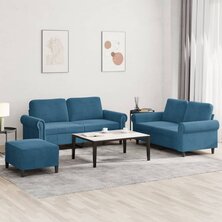 3-delige Loungeset met kussens fluweel blauw