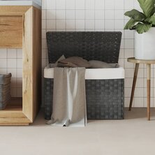 Wasmand met deksel 55,5x35x34 cm poly rattan grijs