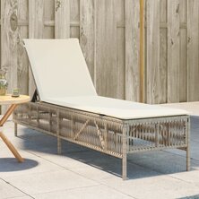 Ligbed met kussen poly rattan beige