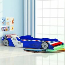 Kinderbed raceauto met LED-verlichting blauw 90x200 cm