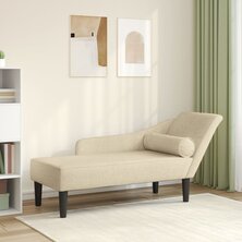 Chaise longue met kussens stof cr&egrave;mekleurig