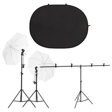 Fotostudioset met verlichtingsset en achtergrondscherm