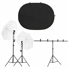 Fotostudioset met verlichtingsset en achtergrondscherm