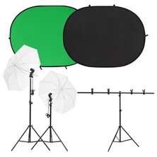 Fotostudioset met verlichtingsset en achtergrondscherm