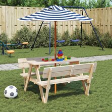 Picknicktafel voor 4 kinderen met parasol massief vurenhout