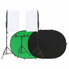 Fotostudioset met verlichtingsset en achtergrondscherm