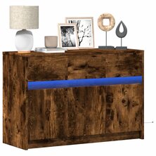 Tv-meubel met LED 91x34x61 cm bewerkt hout gerookt eikenkleur