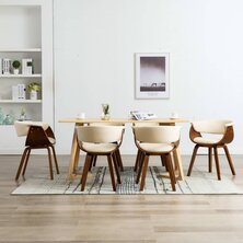 Eetkamerstoelen 6 st gebogen hout en kunstleer cr&egrave;me