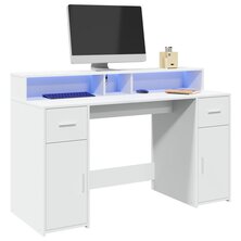 Bureau met LED-verlichting 140x55x91 cm bewerkt hout wit