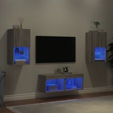 4-delige tv-wandmeubelset met LED-verlichting grijs sonoma