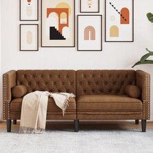 Tweezitsbank Chesterfield-stijl met bolsters kunstsu&egrave;de bruin