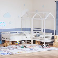 Kinderbed met huisje en bankje massief grenenhout wit 80x200 cm