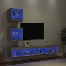 5-delige Tv-wandmeubelset met LED grijs sonoma eikenkleurig