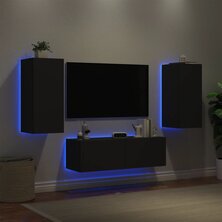 3-delige tv-wandmeubelset met LED-verlichting zwart