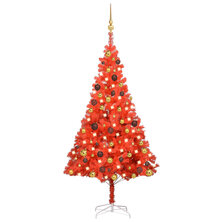 Kunstkerstboom met verlichting en kerstballen 150 cm PVC rood