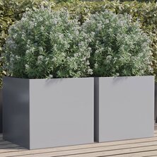 Plantenbakken 2 st 49x47x46 cm gegalvaniseerd staal zilverkleur