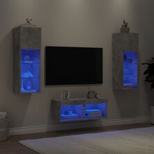 4-delige tv-wandmeubelset met LED-verlichting betongrijs