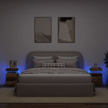 Nachtkastjes 2 st met LED 35x39x55 cm hout oud houtkleurig