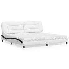 Bed met matras kunstleer wit en zwart 200x200 cm