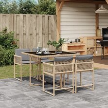 5-delige Tuinset met kussens poly rattan gemengd beige