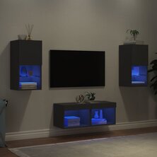 4-delige tv-wandmeubelset met LED-verlichting zwart