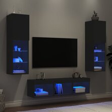 5-delige Tv-wandmeubelset met LED bewerkt hout zwart