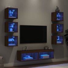 8-delige Tv-wandmeubelset met LED bewerkt hout bruineikenkleur