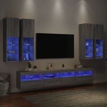 7-delige Tv-wandmeubelset met LED-verlichting grijs sonoma