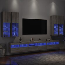 7-delige Tv-wandmeubelset met LED-verlichting grijs sonoma