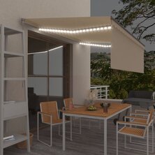 Luifel handmatig uittrekbaar met rolgordijn LED 4,5x3 m cr&egrave;me