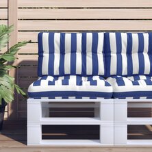 Palletkussen gestreept 50x40x12 cm stof blauw en wit