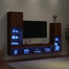 4-delige Tv-wandmeubelset met LED bewerkt hout bruineikenkleur