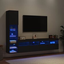 7-delige tv-wandmeubelset met LED bewerkt hout zwart