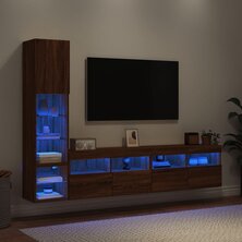 4-delige Tv-wandmeubelset met LED bewerkt hout bruineikenkleur