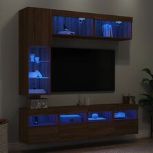 7-delige Tv-wandmeubelset met LED-verlichting bruin eikenkleur