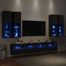 7-delige Tv-wandmeubelset met LED-verlichting zwart