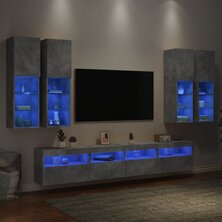 7-delige Tv-wandmeubelset met LED-verlichting betongrijs