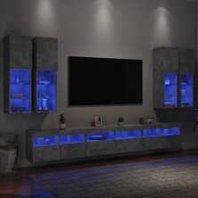 7-delige Tv-wandmeubelset met LED-verlichting betongrijs