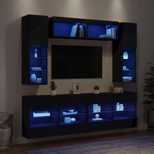 6-delige Tv-wandmeubelset met LED-verlichting zwart