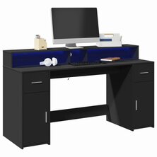 Bureau met LED-verlichting 160x55x91 cm bewerkt hout zwart