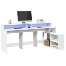 Bureau met LED-verlichting 200x104x91 cm bewerkt hout wit