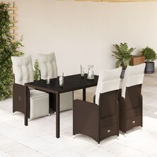 5-delige Bistroset met kussens poly rattan bruin