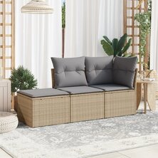 3-delige Loungeset met kussens poly rattan beige